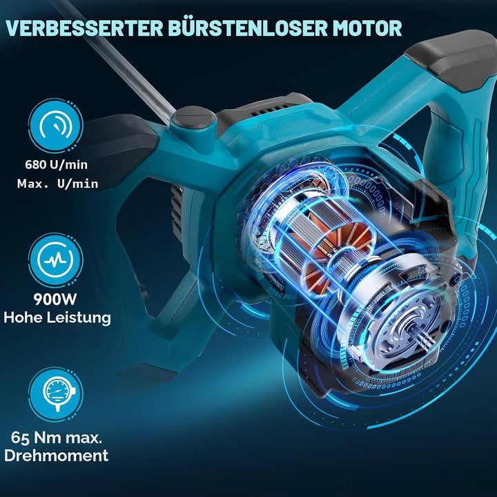 Kabelloser Zementmischer Kompatibel mit Makita 18V Akku, 680 U/min Bürstenloser Paddelmischer mit 6