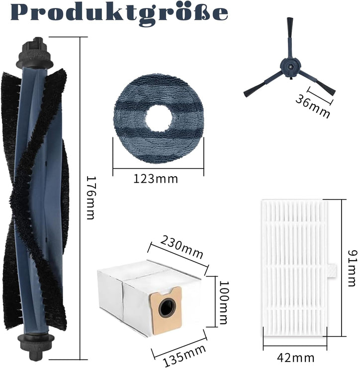 19 Stück Zubehörset für Eufy Omni C20 Saugroboter,1 Rollbürste, 4 Filter,4 Wischpads, 4 Seitenbürste