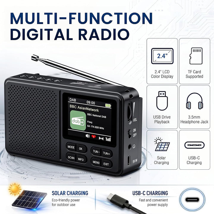 DAB Radio, DAB+ und UKW-Radio mit 2,4" Farbdisplay Küchenradios