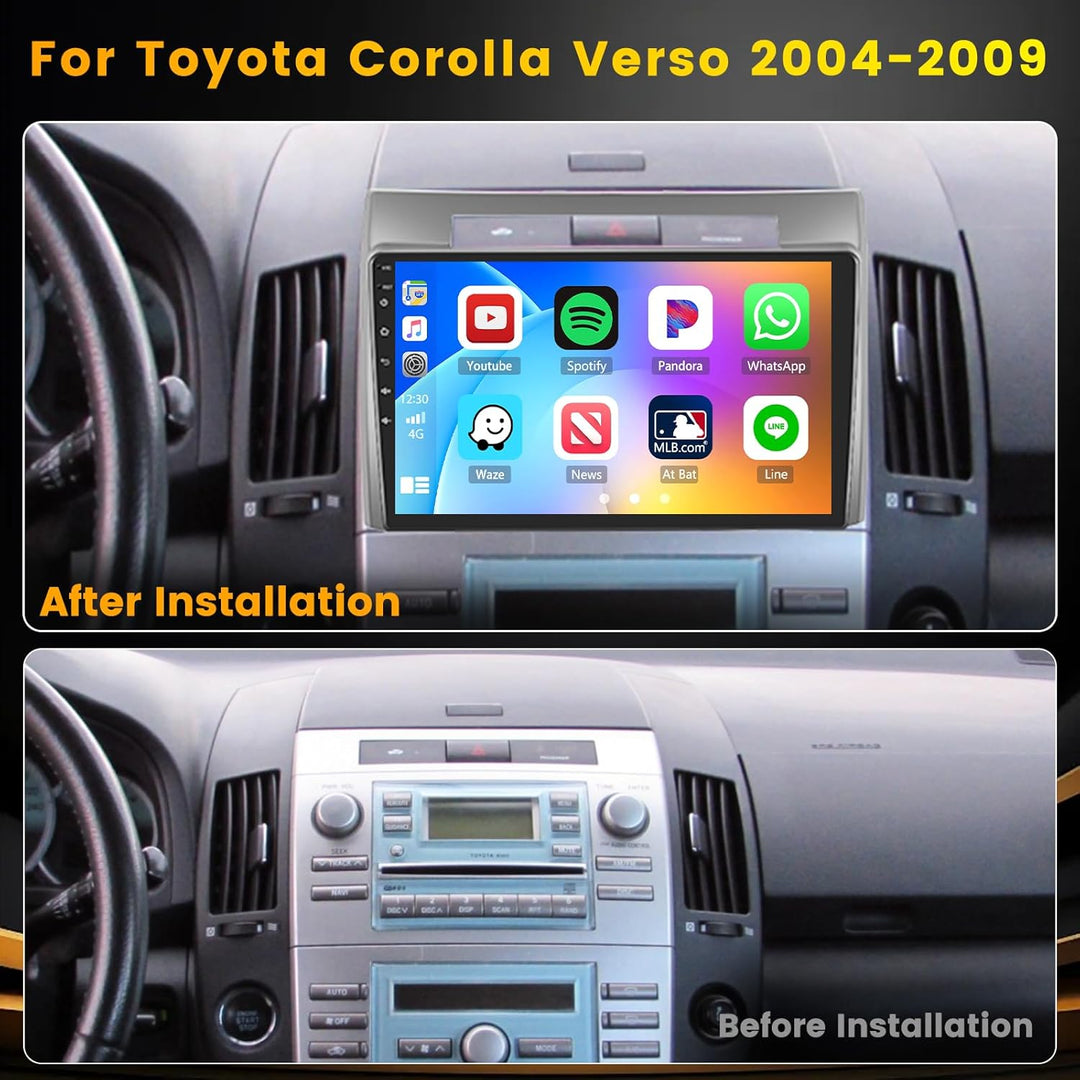 Hikity 2G+64G Autoradio Android 15 für Toyota Corolla Verso 2004-2009 mit 9-Zoll-Touchscreen, Stereo