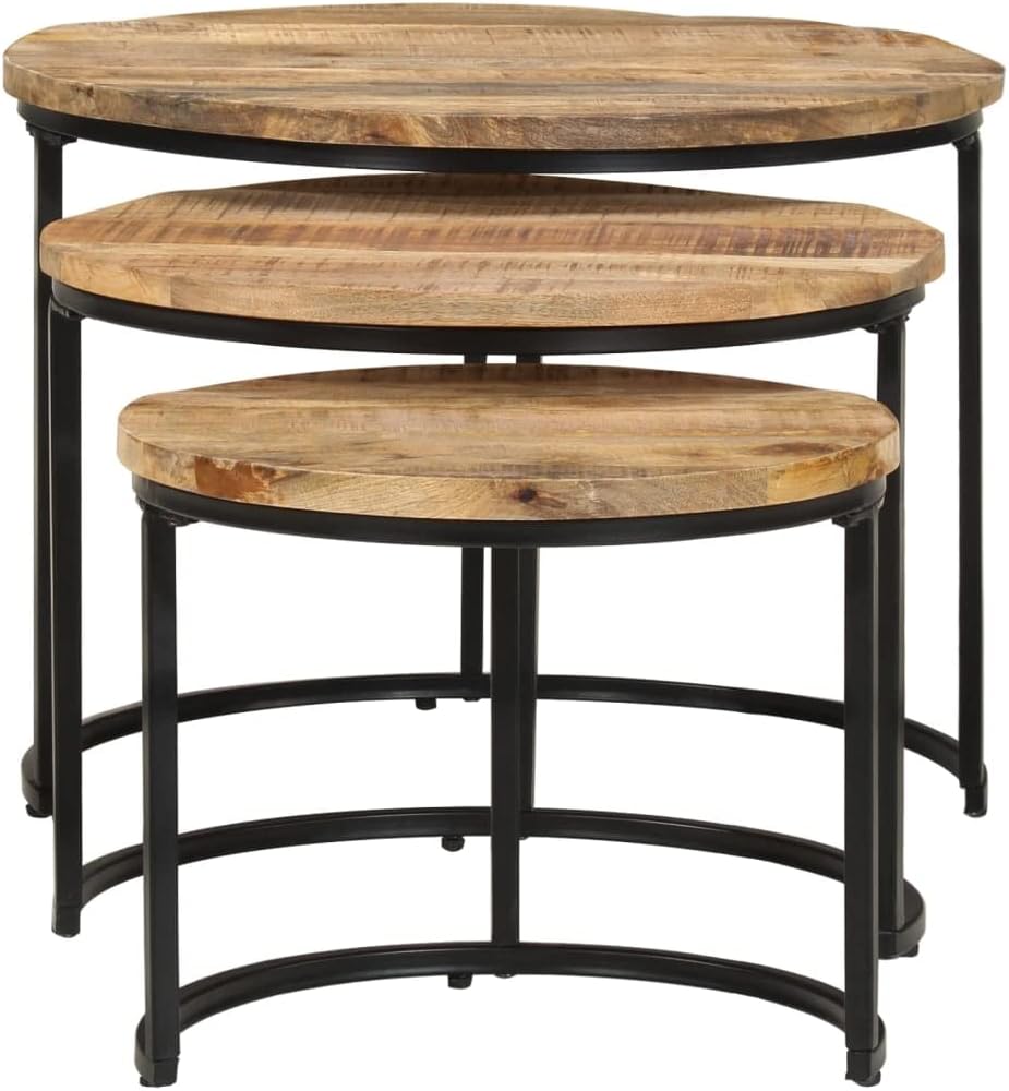 vidaXL Raues Mangoholz Satztisch 3-TLG. Couchtisch Beistelltisch Wohnzimmertisch Kaffeetisch Sofatis