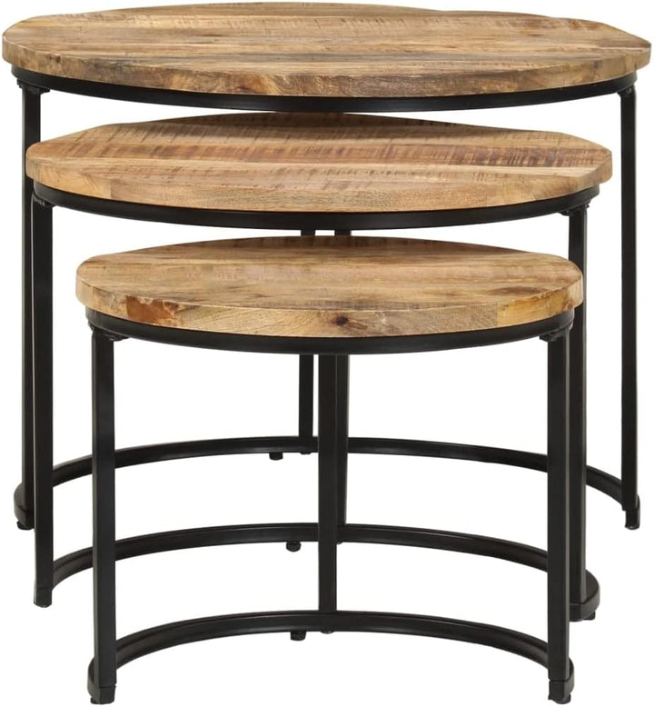 vidaXL Raues Mangoholz Satztisch 3-TLG. Couchtisch Beistelltisch Wohnzimmertisch Kaffeetisch Sofatis