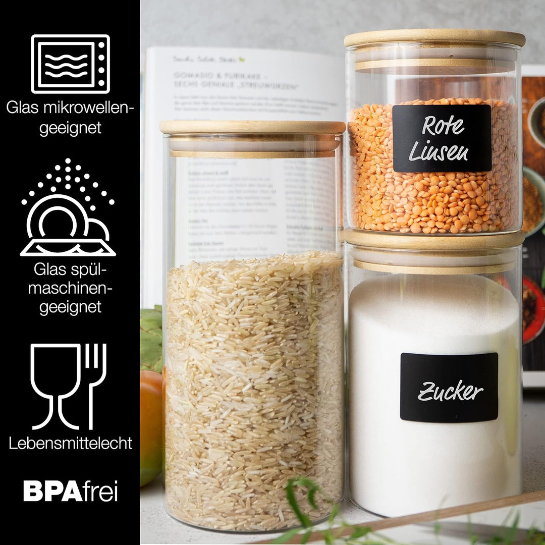 Moritz &amp; Moritz 6x Vorratsgläser mit Deckel Set 2x 1500 ml 2x 750 ml, 2x 500 ml – 6x Vorratsdosen Gl