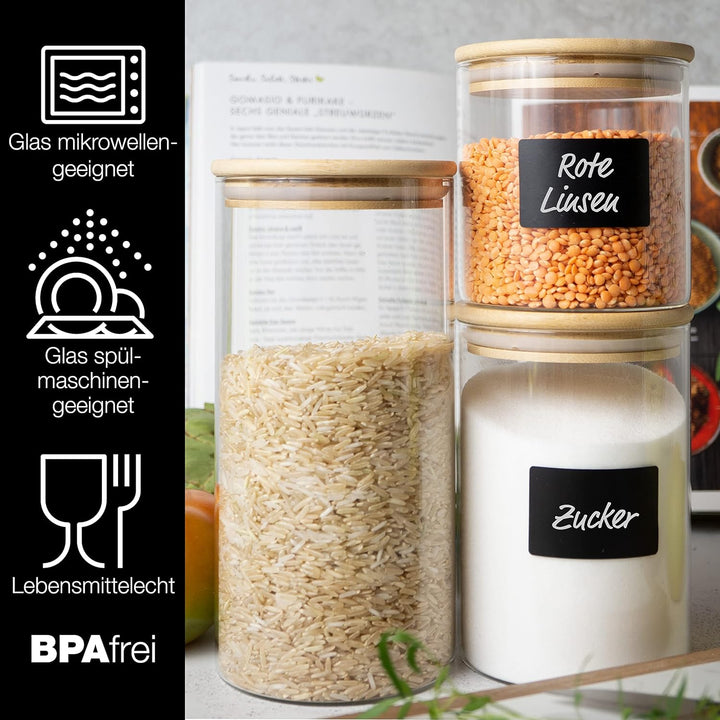 Moritz & Moritz 3x Vorratsgläser mit Deckel Set 500ml, 750ml, 1500ml - 3x Vorratsdosen Glas mit Deck