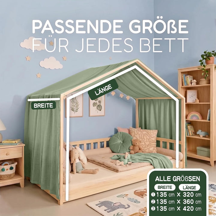 Hausbett Himmel Deko Set, Betthimmel Hausbett aus Musselin - 1 Betthimmel &amp; 1 Wimpelkette, für Junge