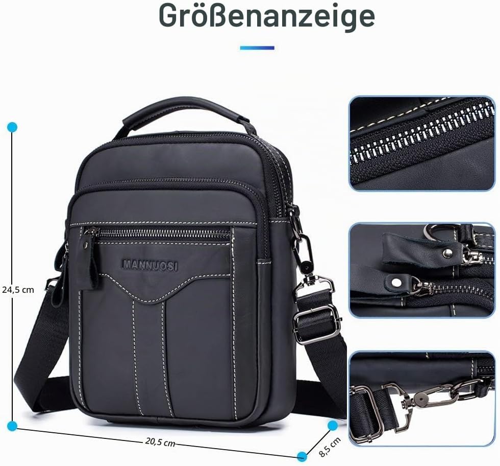 MANNUOSI Herren Schultertaschen business Freizeit Henkeltaschen echtleder vintage Handtaschen Einhei
