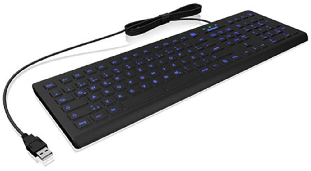 KeySonic Hygiene Tastatur aus Silikon, waschbar, wasserdicht, USB kabelgebunden, Blaue Beleuchtung,