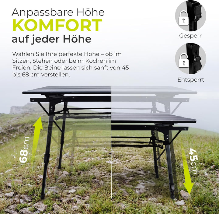 Werkfox Camping-Tisch Klapptisch Klappbarer Multifunktionstisch Mehrzwecktisch; Höhenverstellbarer F