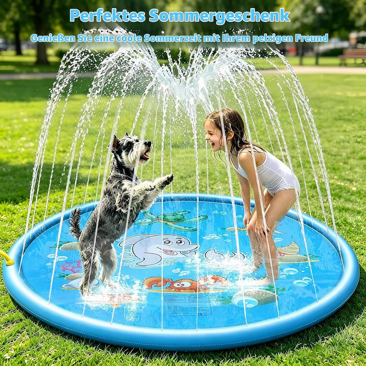 Wasserspielzeug Kinder, 170CM Sprinkler Wasser Spielmatte für Draussen, Outdoor Garten, Hunde Pool W