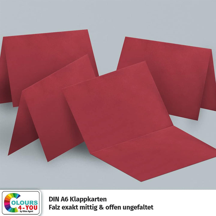 100 Klappkarten mit Umschlägen Set Dunkelrot - DIN A6 Blanko Doppelkarten 14,8 x 21 cm (160 g/m²) -