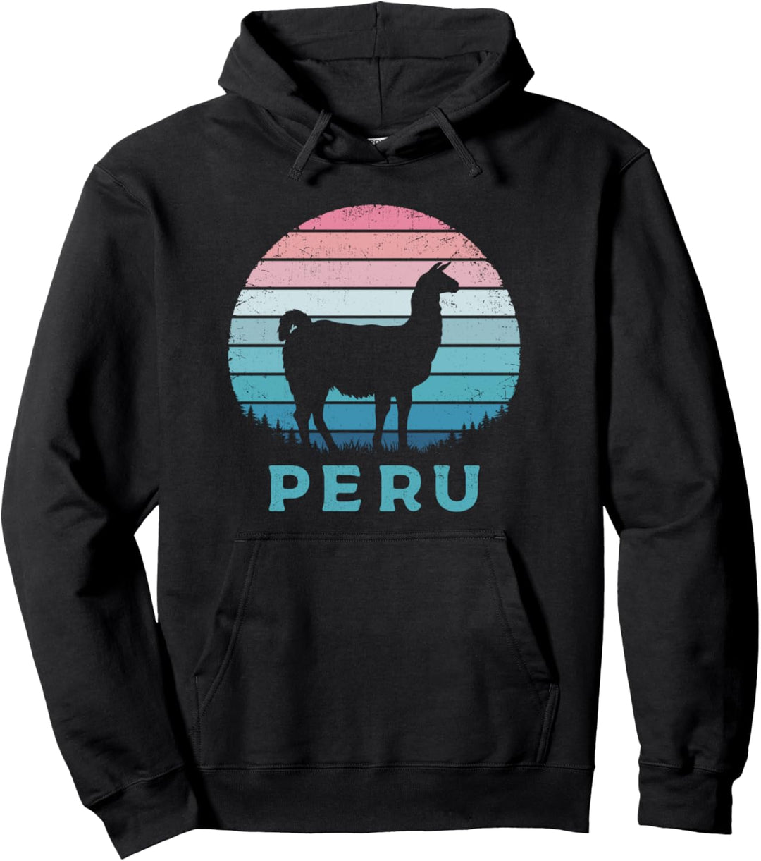 Peru Retro Llama Vintage Machu Picchu Alpaca South American Pullover Hoodie