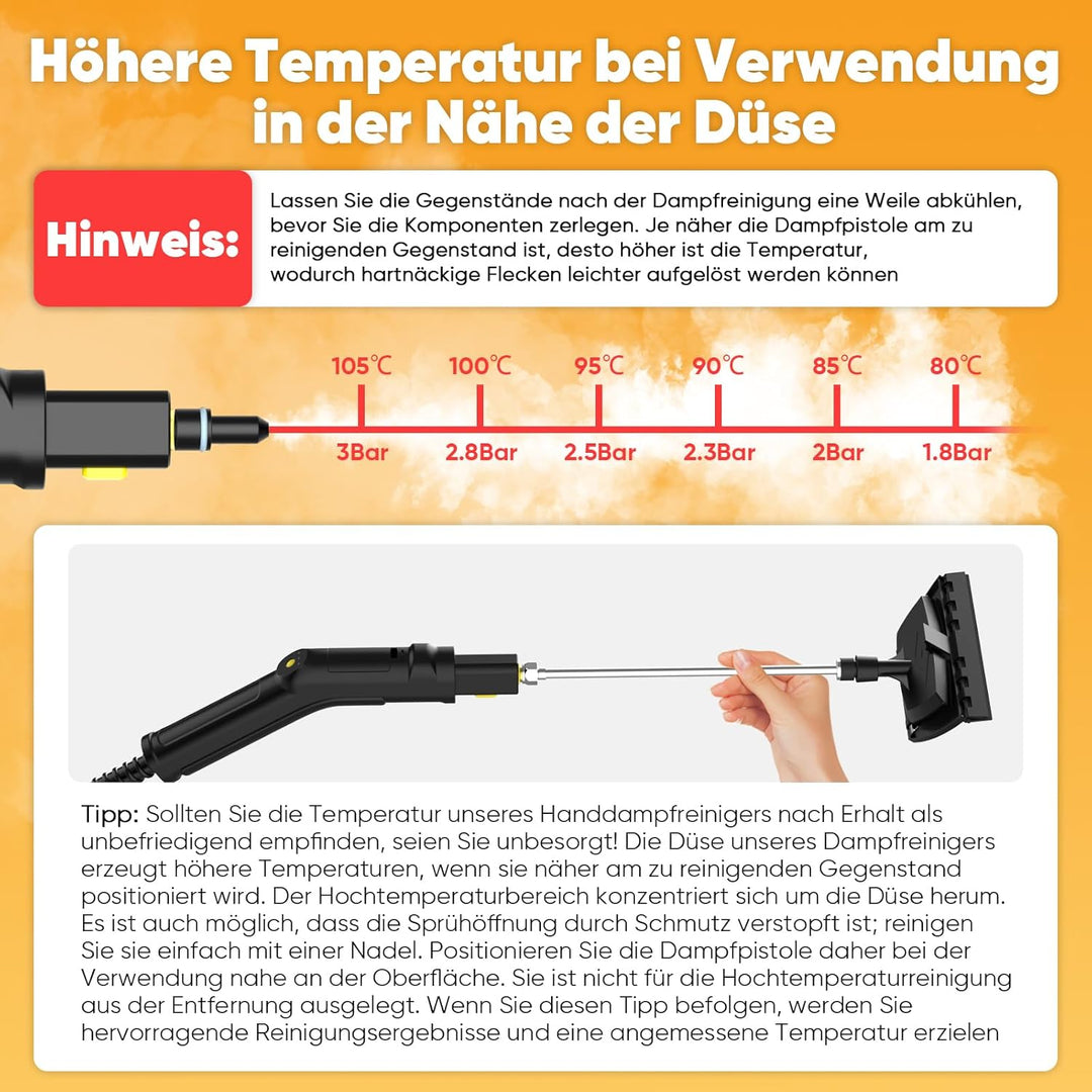 Dampfreiniger Mit 3 Stufig Verstellbarer Griff, Transportwagens, Mop, 1,6L Wassertank, 15 Sekunden A