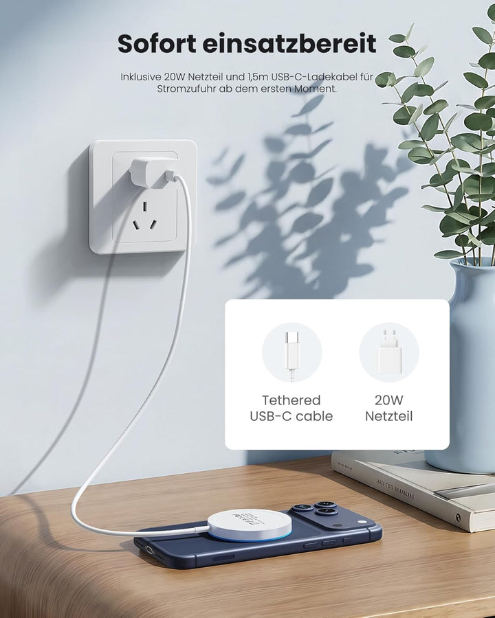 Mag-Safe Ladegerät iPhone mit 20W Schnelles Adapter, Wireless Charger induktive ladestation für iPho