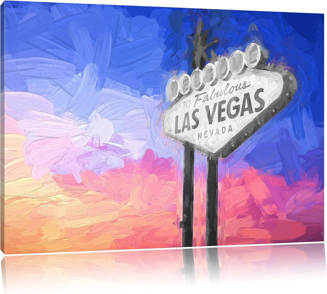 bekanntes Las Vegas Schild Format: 100x70 auf Leinwand, XXL riesige Bilder fertig gerahmt mit Keilra