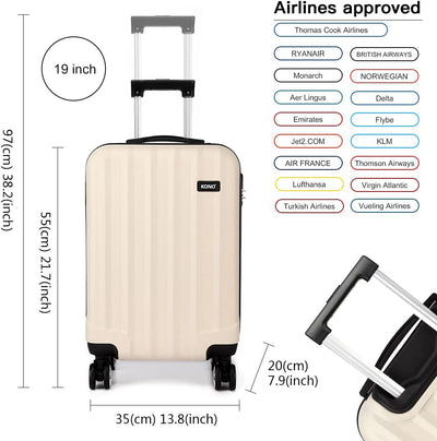 KONO Koffer Trolley Mittelgross Hartschale ABS Reisekoffer Rollkoffer Suitcase (Beige, L) Beige L, B