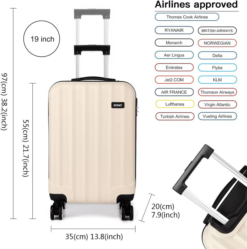 KONO Koffer Trolley Mittelgross Hartschale ABS Reisekoffer Rollkoffer Suitcase (Beige, L) Beige L, B