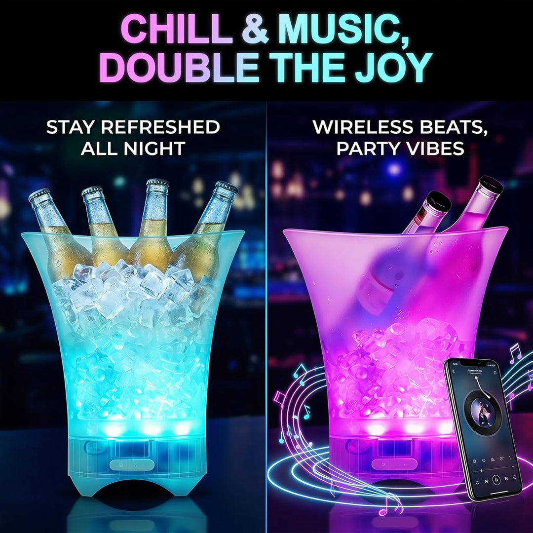 Neu Led Eiskübel mit Musik, 5L Multicolor LED Sektkübel, Sektkühler, Eiskübel mit Mehreren Farbverla
