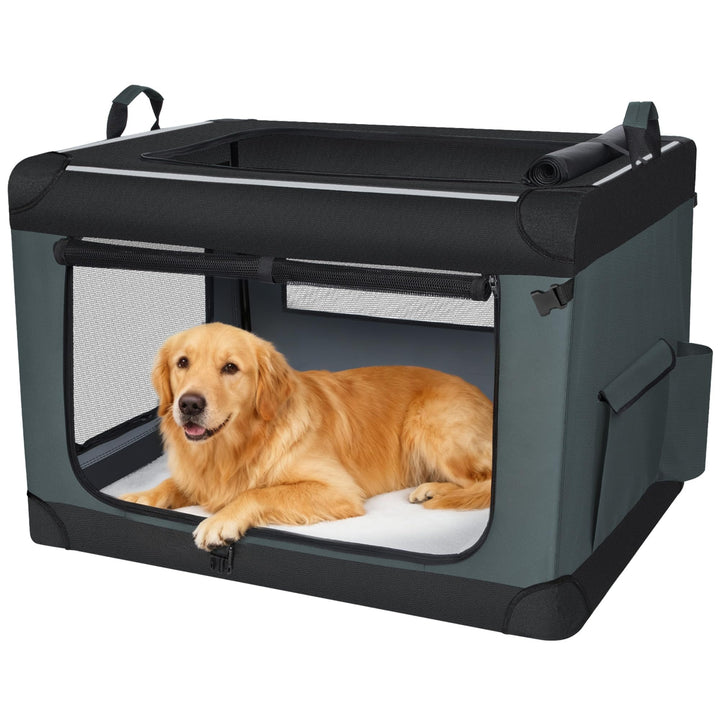 Hundebox Faltbar, 3-Türiger Transportbox Hund, Tragbare Hundetasche mit Reflektierenden Streifen und