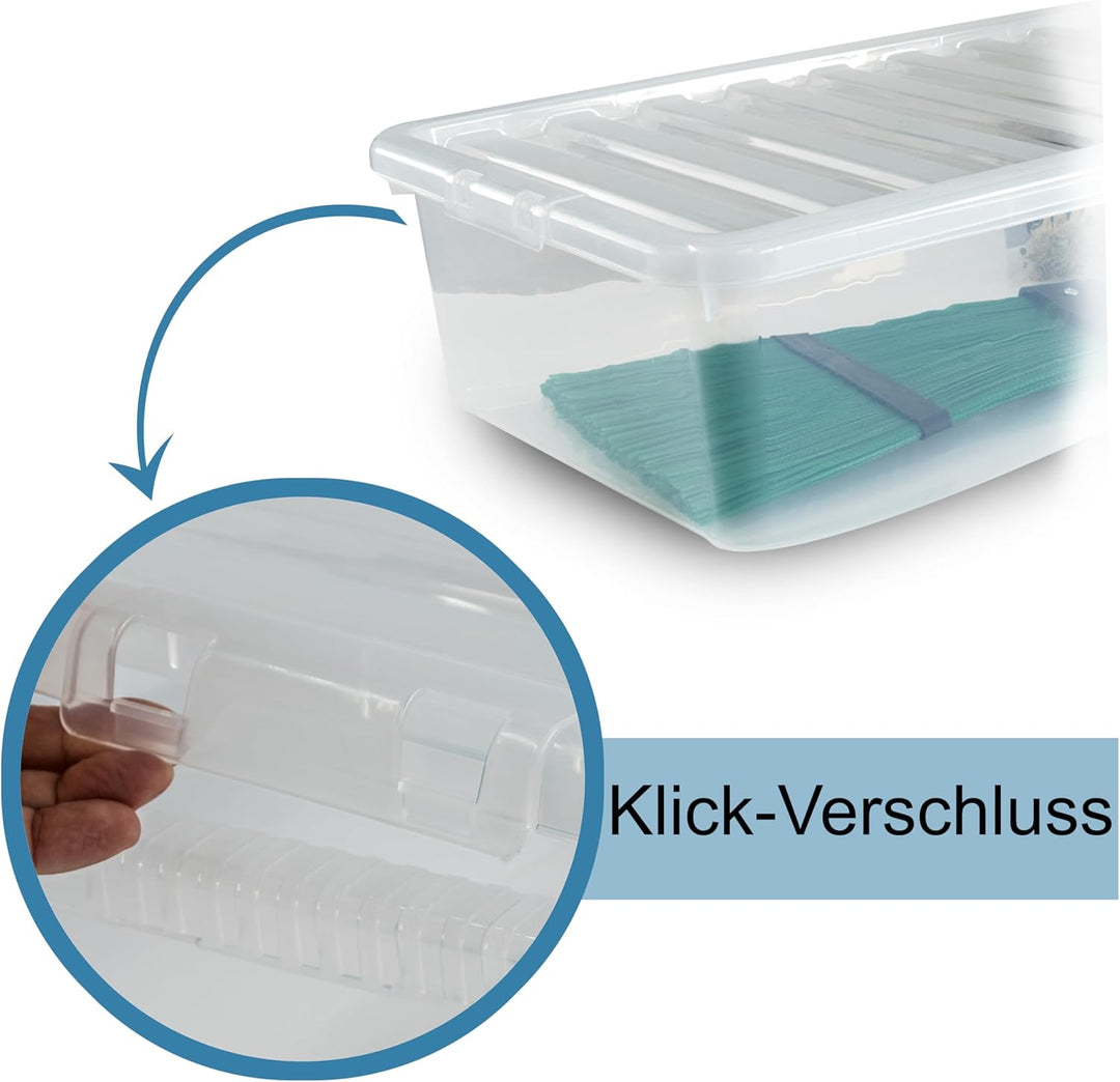 Unterbettbox mit Deckel transparent 55 Liter Stapelbar Aufbewahrungs Box Unterbett Kiste Multifunkti