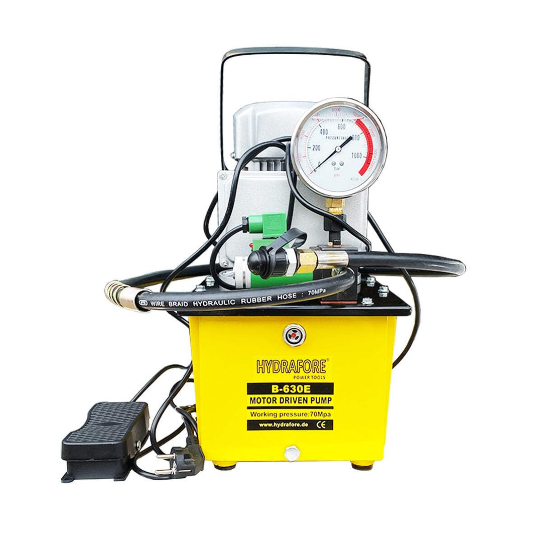 HYDRAFORE Einfachwirkende Elektrischepumpe mit Magnetventil 700 Bar (B-630E-220-1HP-8L)