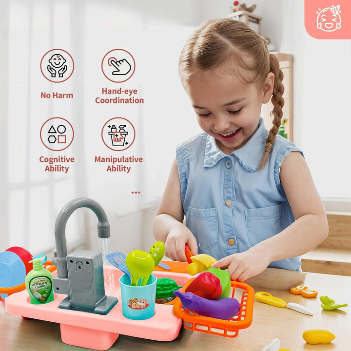 Acelane Küchenspüle Spielzeug Set mit Wasser Recycling Wasserhahn und Waschbecken, Kinder Rollenspie