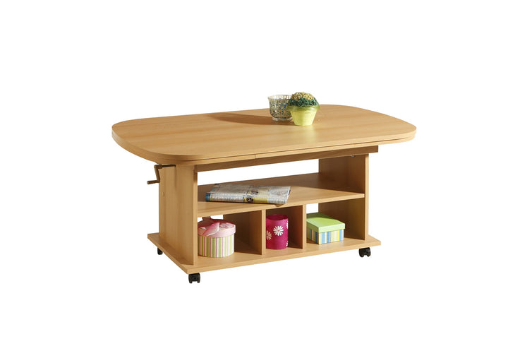 Hela Tische, Funktionscouchtisch Babsi, Holzwerkstoff melaminbeschichtet, Buche, höhenverstellbar 53
