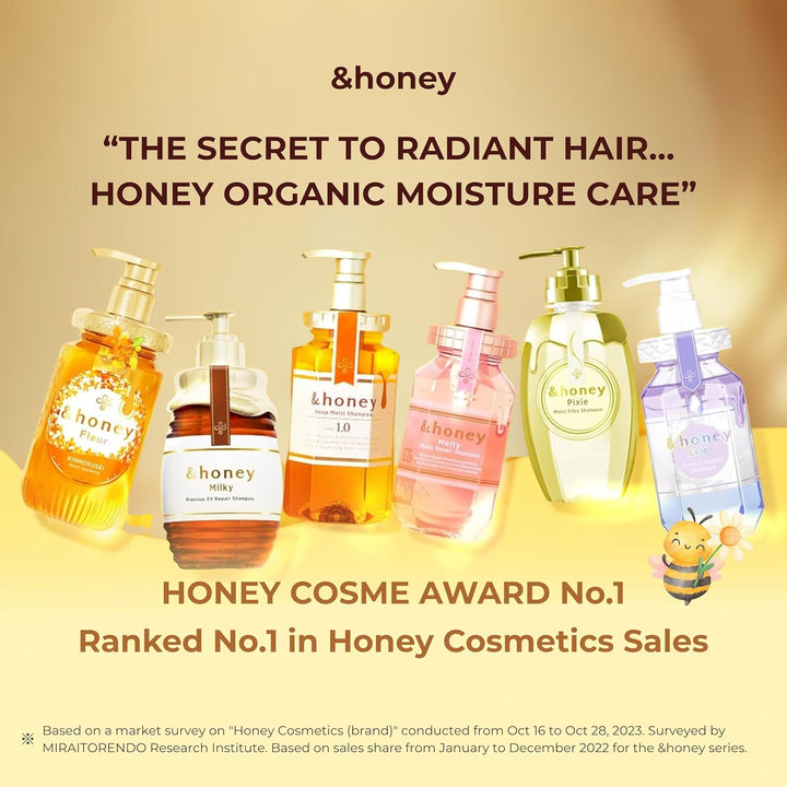 &honey Deep Moist Hair Shampoo Step1.0 (Moist Wash) Pump 440ml - Peony Honey Scent (Green Tea Set)