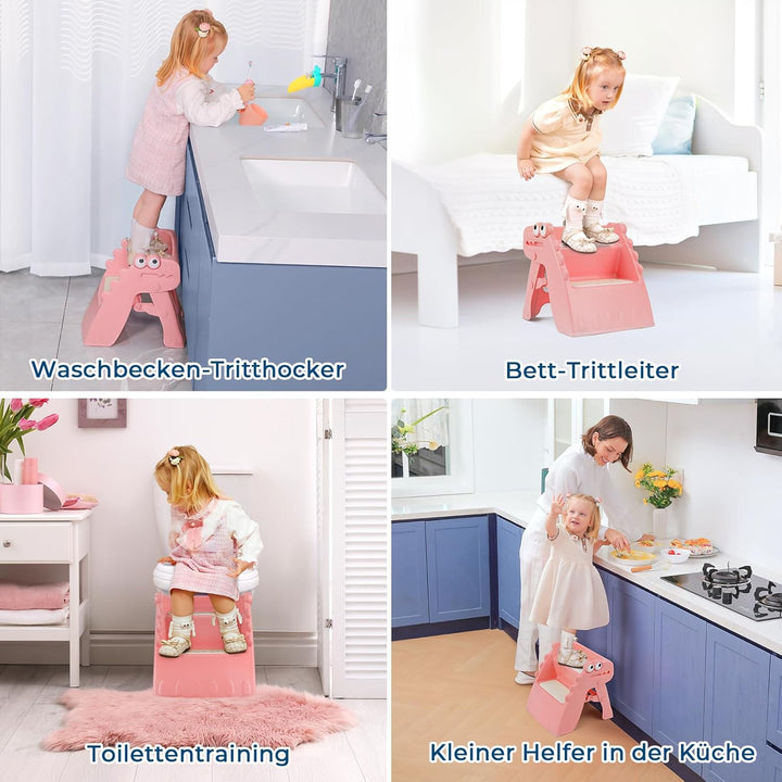 Tritthocker Kinder, Hocker Kinder Klappbar Tritthocker 2 Stufen, Rutschfester Hocker Kinder Bad Anti