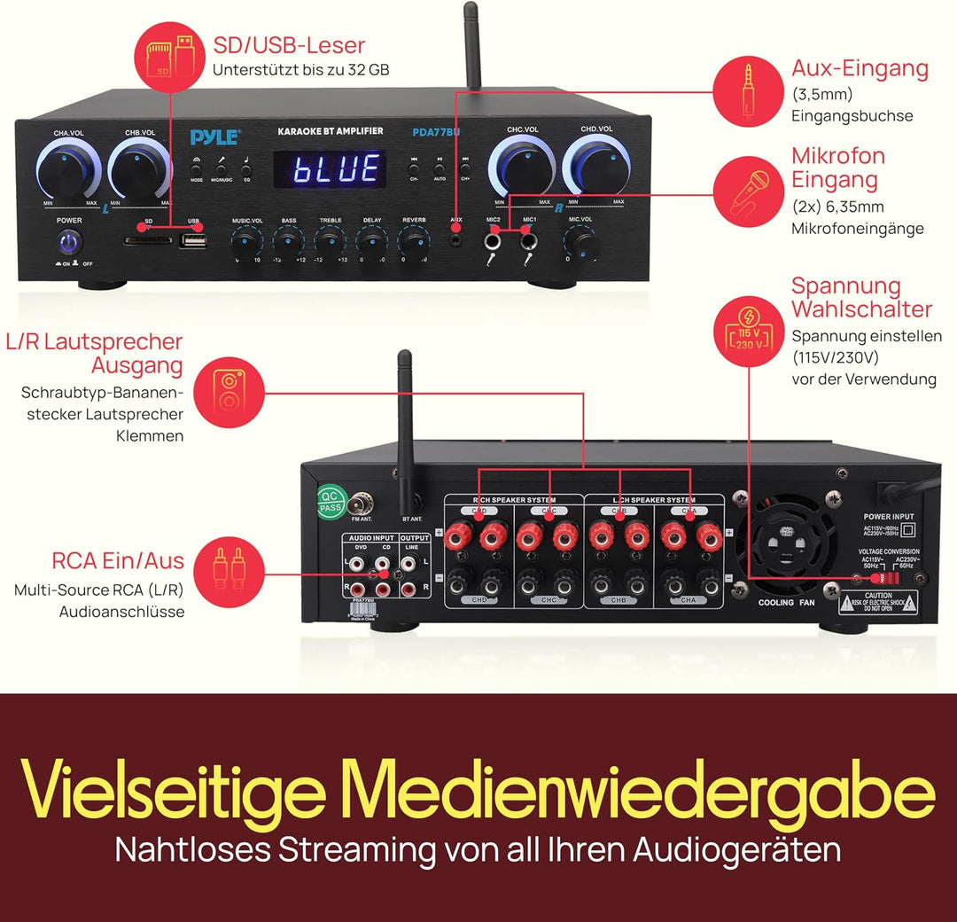 Pyle Bluetooth HiFi Verstärker, Deutsche Version, Deutsche Version