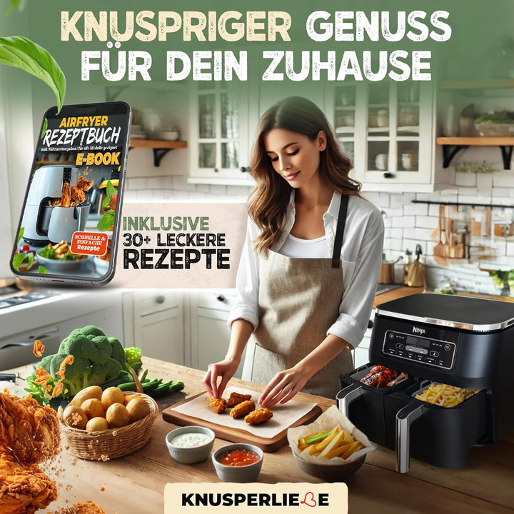 KNUSPERLIEBE® 2x Set Silikonform Faltbar für Airfryer, Heissluftfritteuse, BPA-FREI | Zubehör Ninja