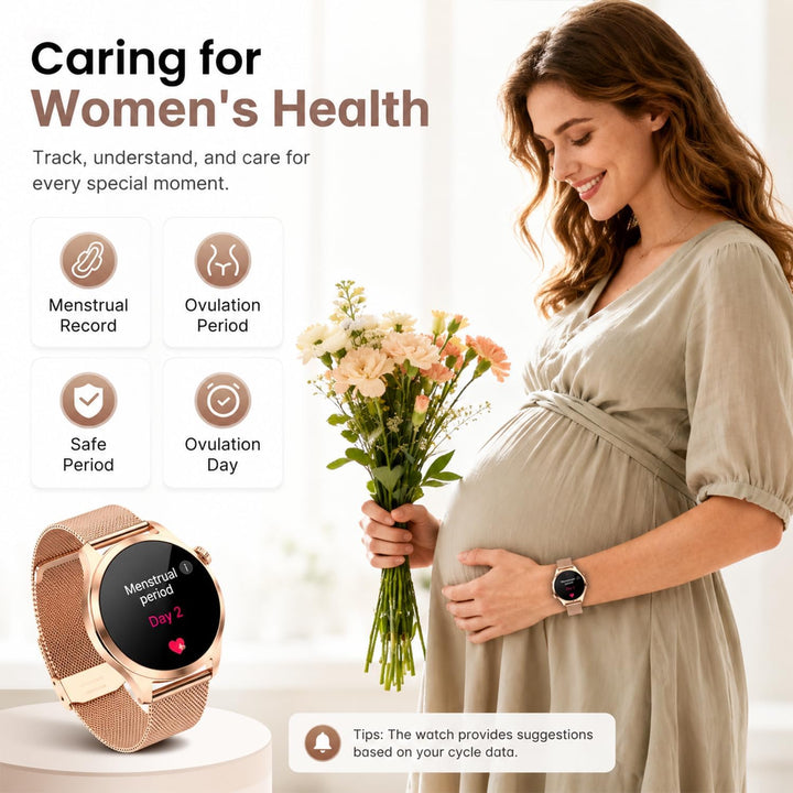 Smartwatch Damen mit Telefonfunktion, 1,27" HD Fitnessuhr mit 110+ Sportmodi, Herzfrequenz Schlafmon