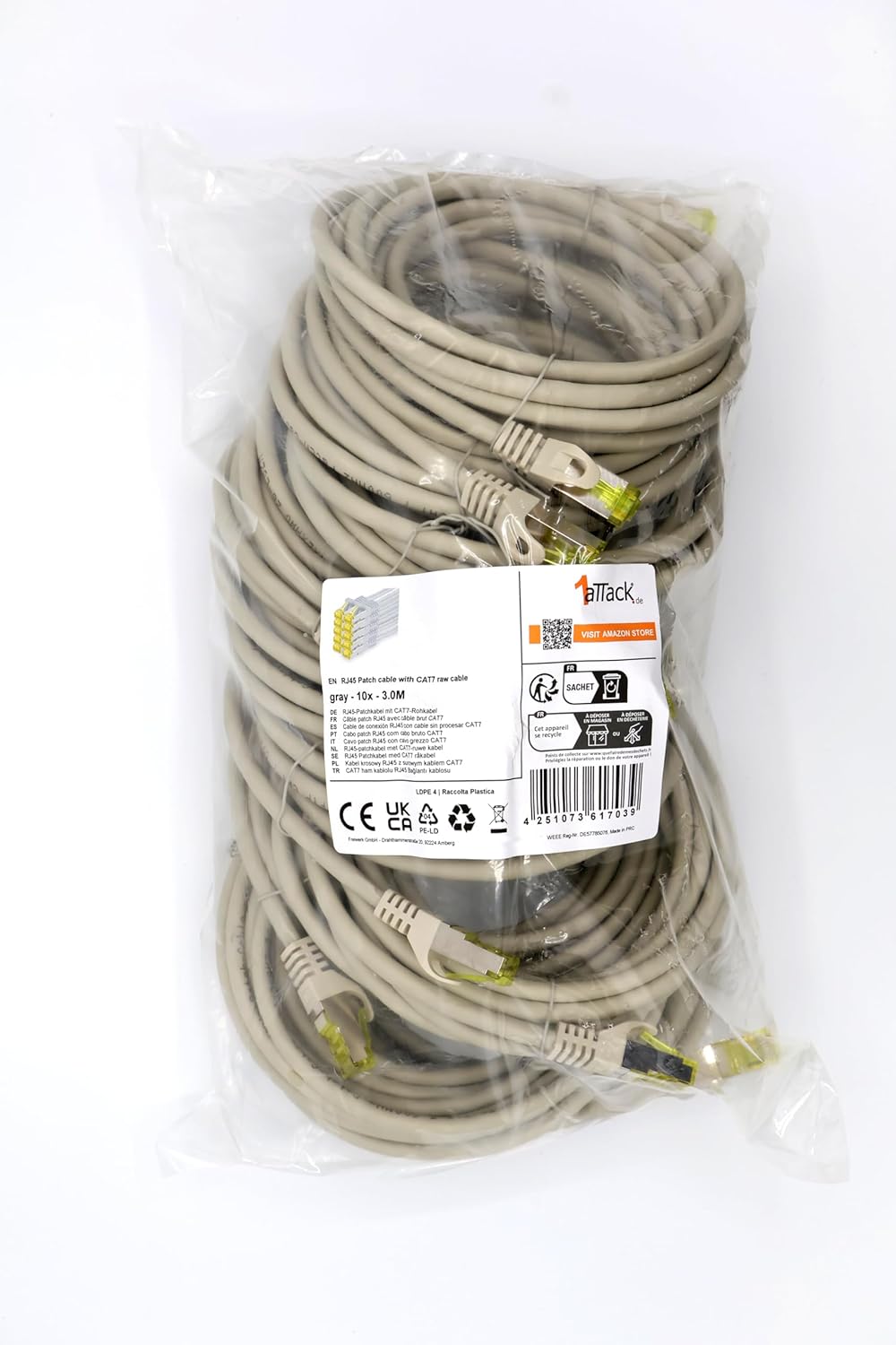 Cat.7 Netzwerkkabel 3m Grau 10 Stück Cat7 Ethernetkabel Netzwerk LAN Kabel Rohkabel 10 Gb s SFTP PIM