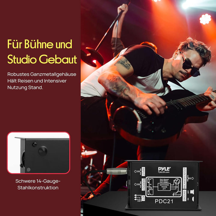 Pyle Premium DI Direct Injection Box, Passive DI Einheit, Brummen-Entferner mit Eingangs-Dämpfer zum