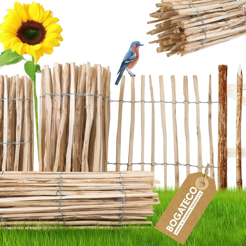 BOGATECO Staketenzaun Haselnuss Kastanie | Holz-Zaun 50 cm Hoch & 500 cm Lang | Lattennabstand 4-5 c