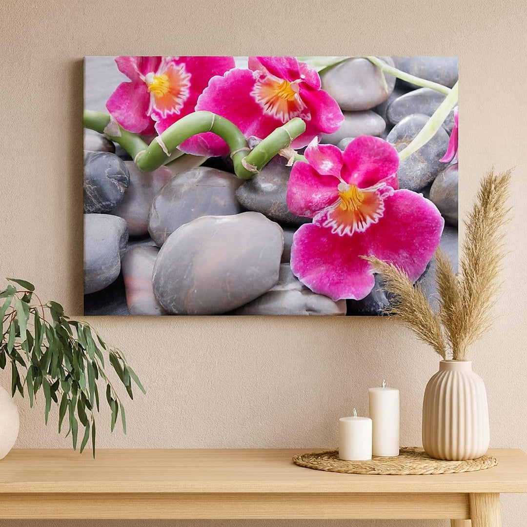 Bilder auf Leinwand 100x70cm Leinwandbild Asiatisch bambus orchidee steine Gross Wanddeko Bild Schla