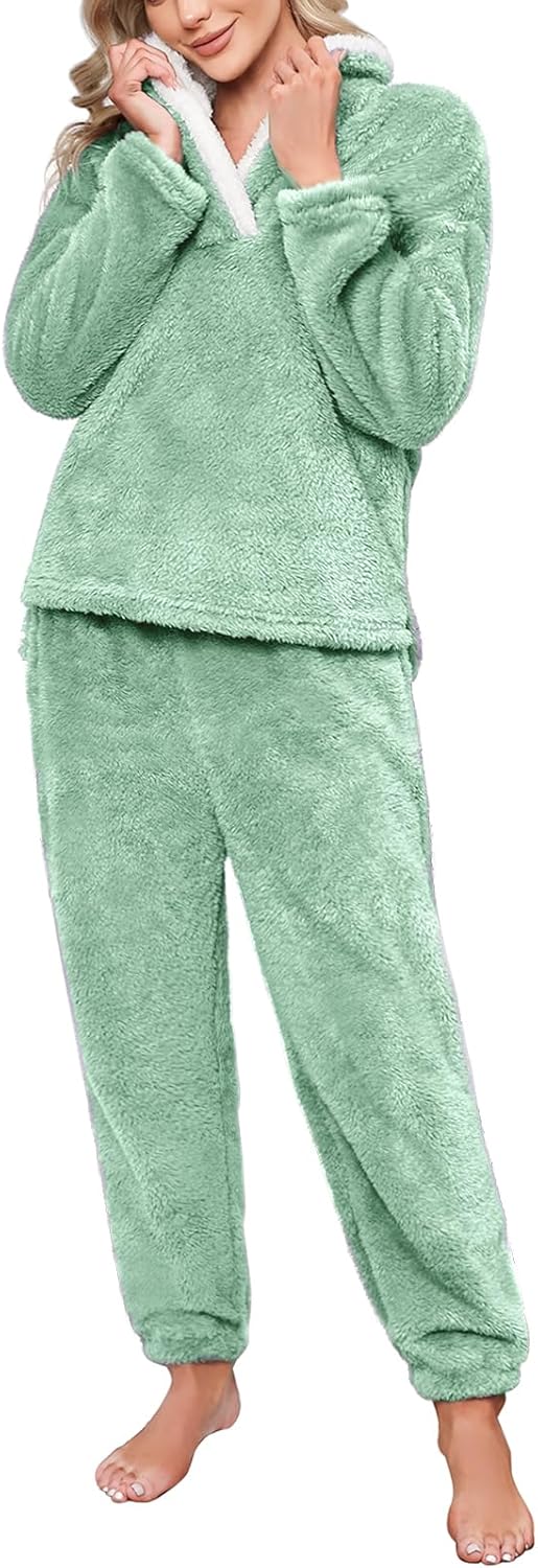 Niwicee Schlafanzug Damen Lang Pyjama Damen 2-Set, Hausanzug Damen Kuschelig Weich Nachtwäsche Sleep