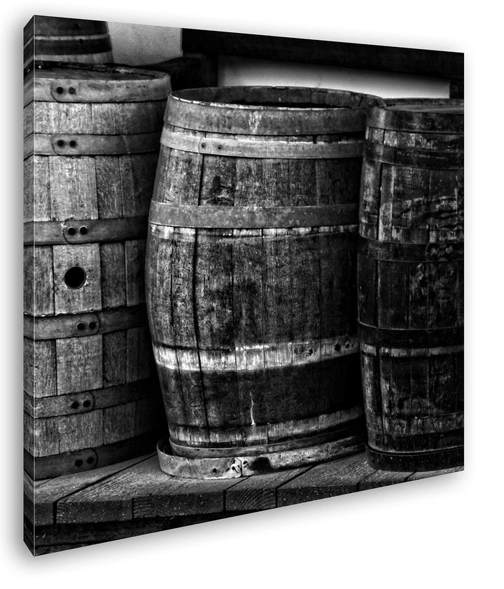 deyoli alte Holzfässer mit Wein im Format: 70x70 Effekt: Schwarz&amp;Weiss als Leinwandbild, Motiv ferti