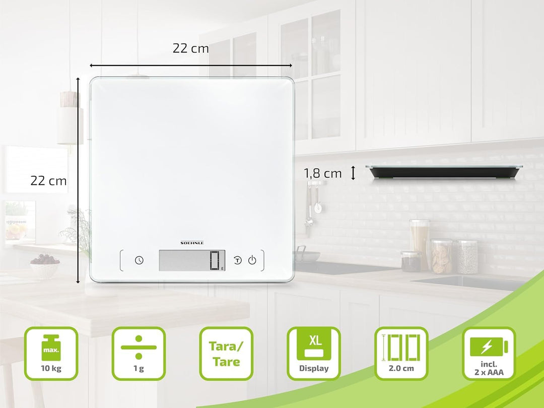 Soehnle Page Comfort 400, digitale Küchenwaage, weiss, Gewicht bis zu 10 kg (1-g-genau), Haushaltswa