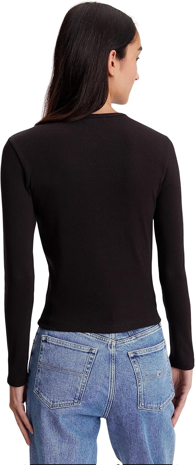 Tommy Jeans Damen Tjw BBY Essential Rib Ls Dw0dw14277 Langarm Strickoberteile XXS Schwarz, XXS Schwa