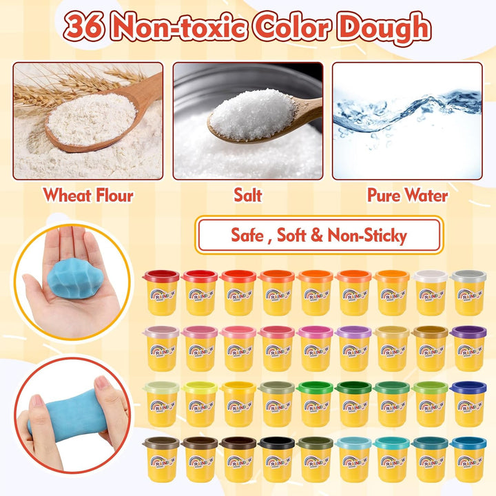 36er Pack Knete Set für Kinder, Kinderknete, Knetmasse für Fantasievolles und Kreatives Spielen, Kne