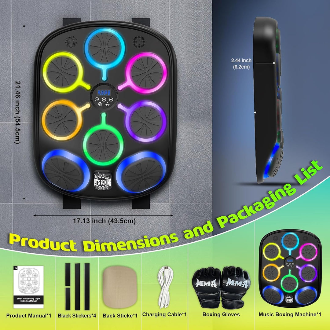 Musik-Boxmaschine für Erwachsene, 6+2 Ziele Bluetooth-Smart-Box-Trainingsgerät mit LED-Leuchten und