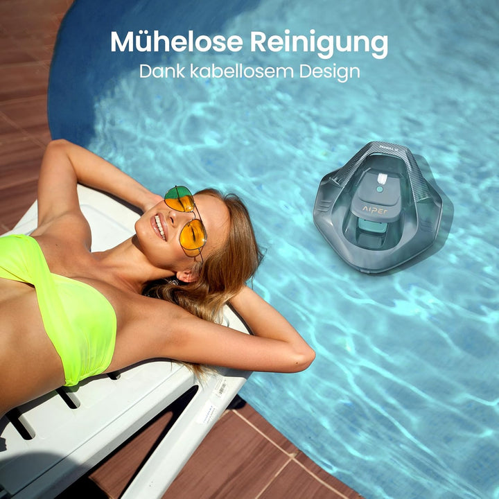 AIPER Poolroboter, 90 Minuten Leistungsstarke Reinigung, Dual-Antriebsmotoren, LED-Anzeigen, Automat