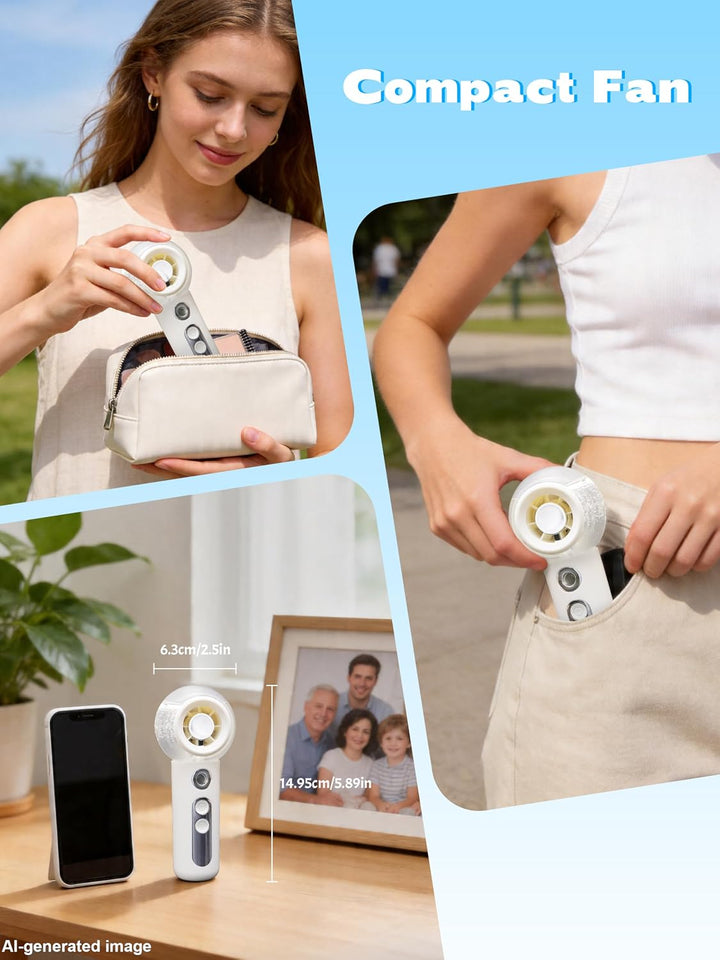 CoolGift Mart Sprühventilator, weiss, tragbar, USB, 4 Stufen. Kühlender Sprühnebel für Sommerreisen,