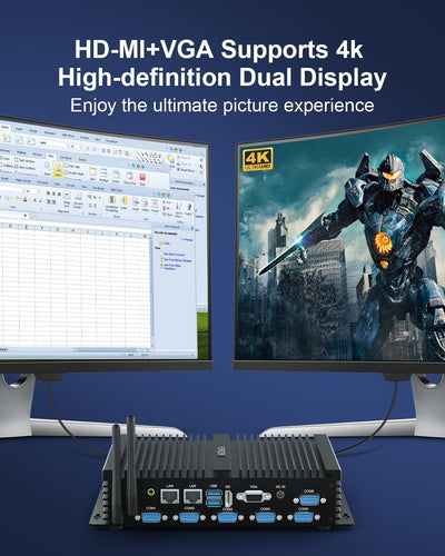 VENOEN Mini PC Industrial WIN11 Core i7 8550U, Lüfterloser Industrie PC RS232 COM, Embedded Dual LAN