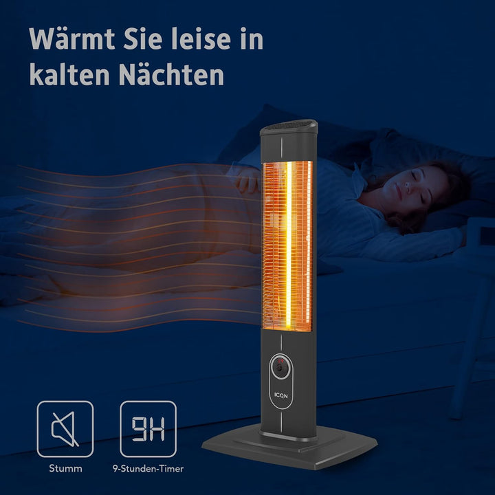 ICQN 2300 Watt Stand Heizstrahler | 4 Heizstufen mit Fernbedienung | Kohlenstoff Infrarotstrahler fü