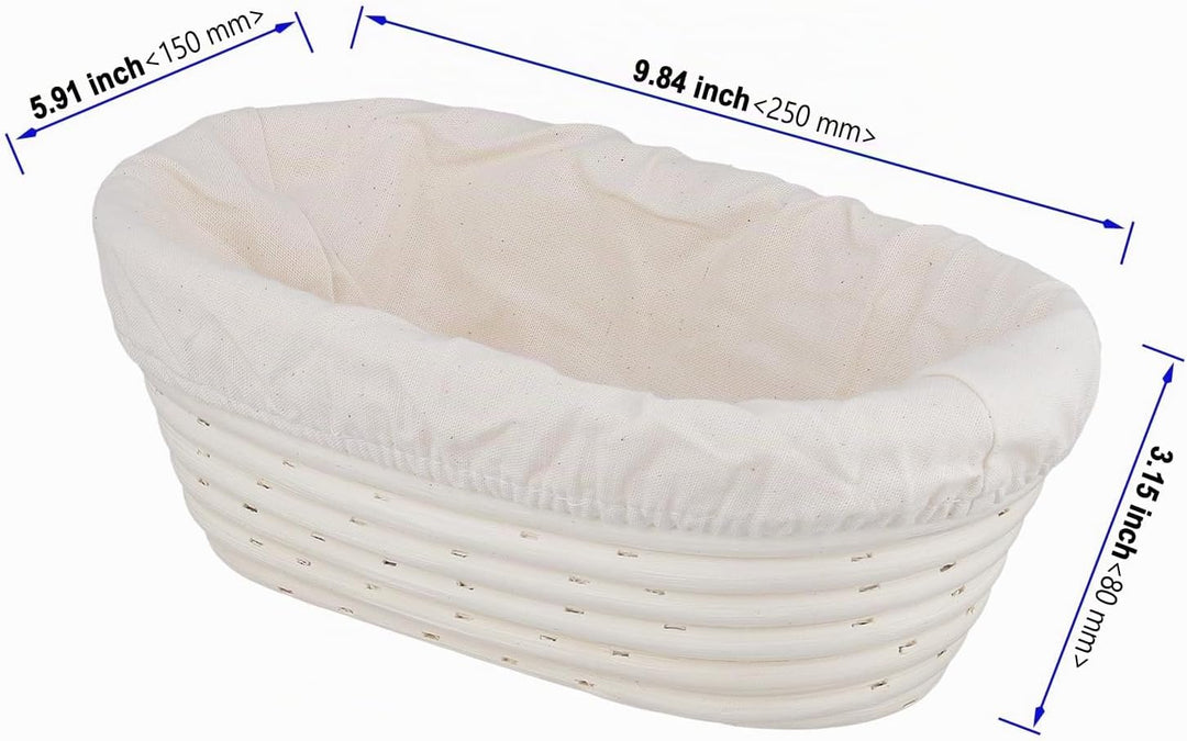 2 Stück Ovaler Brotgärkorb 25x15x8 cm, ovalen Banneton-Gärkörben mit Leineneinsatz, Natürlicher Ratt