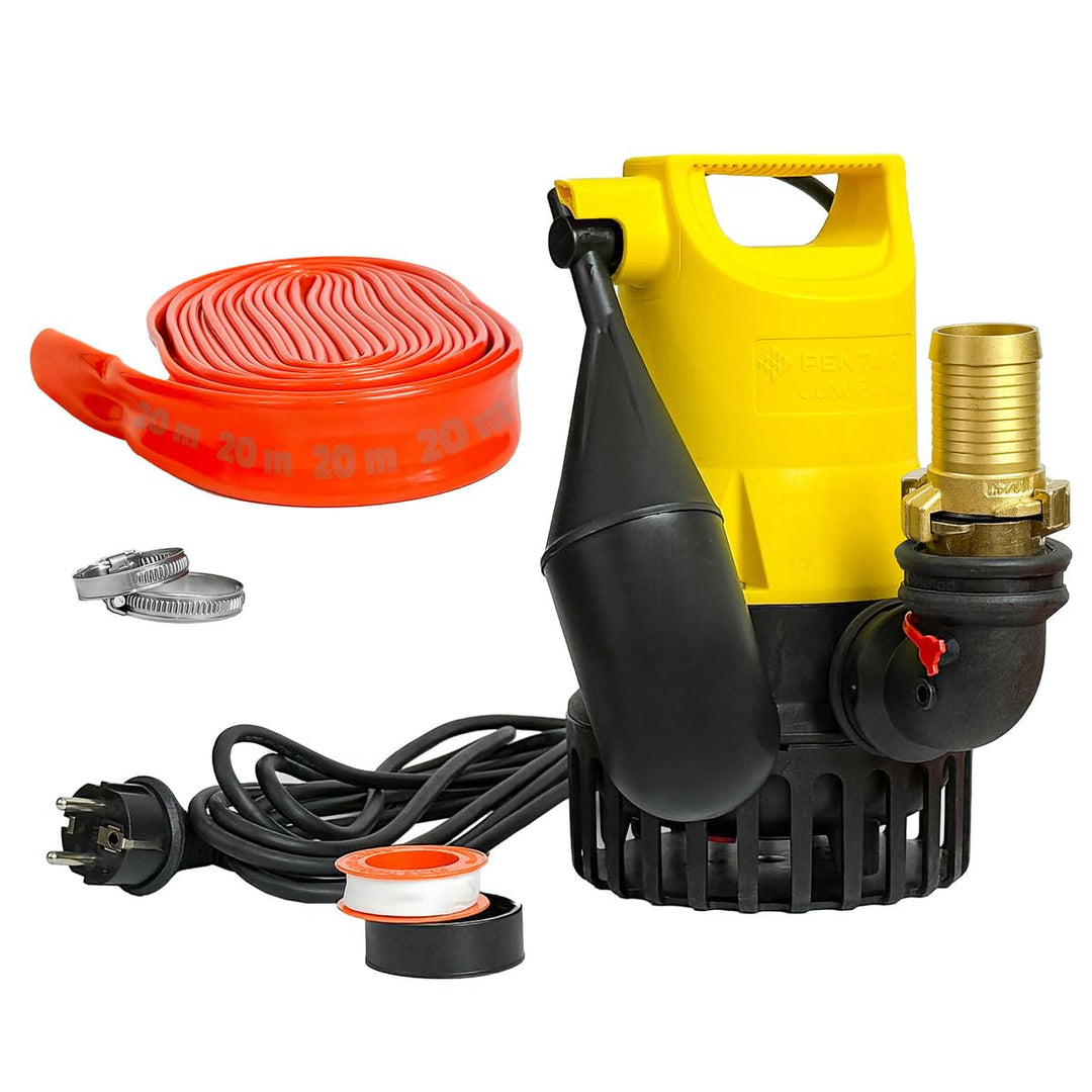 Jung Pumpen JP09387 U5KS Set – Jung U 5 KS Schmutzwasserpumpe mit 20 m Schlauch, Geka 1 1/4" Kupplun