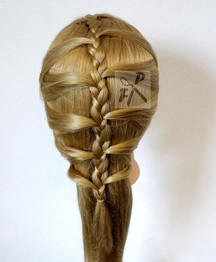 FP Übungskopf "Leana" 100% Proteinhaar ca. 40 cm blond incl. Tischhalter (von deutschem Friseurbedar