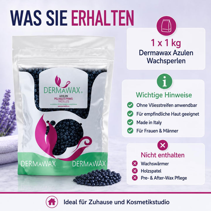 Dermawax 1 kg Azulen Waxing Perlen- Professionelle Heisswachs Wachsperlen zur Haarentfernung- Anwend