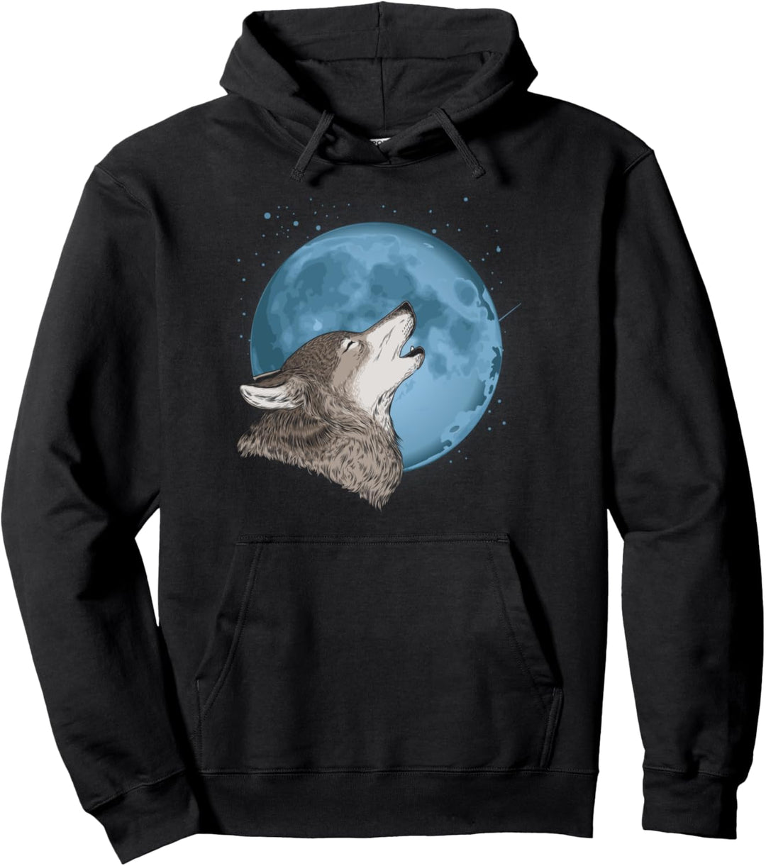 Heulender Wolf und Mond Waldtier Pullover Hoodie